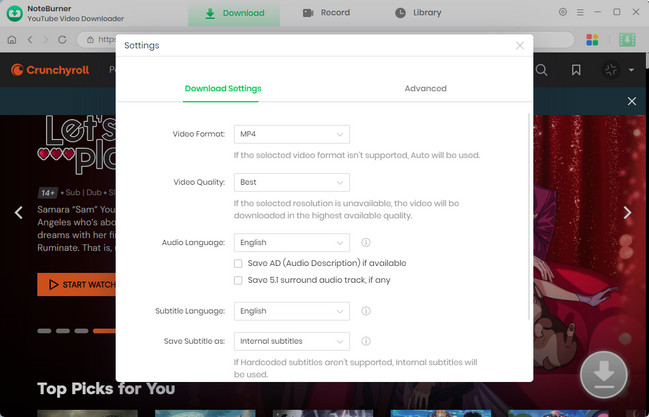 settings for crunchyroll